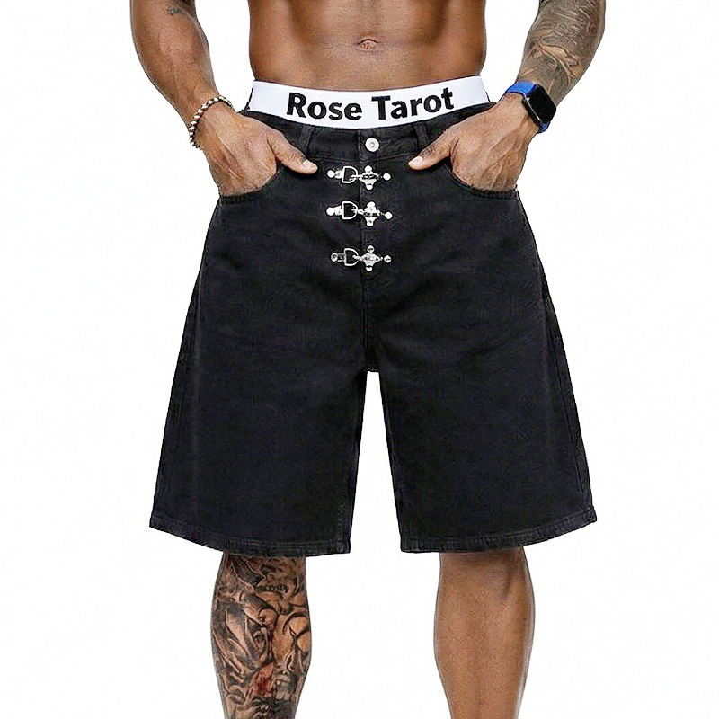 Street Fashion Baggy - Metal Buckle Short Baggy Jeans Men
