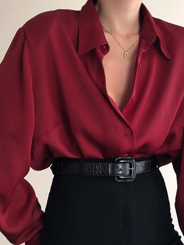 Street Fashion Baggy - Women Button Blouses Turn Down Collar