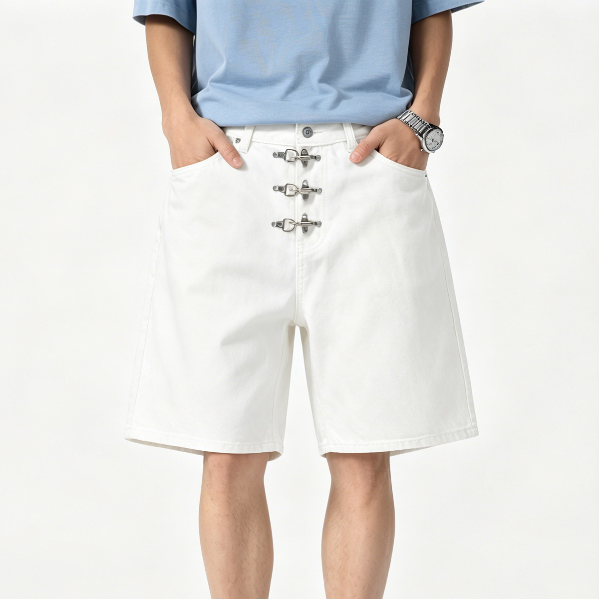 Metal Buckle Short Baggy Jeans - đánh giá và giá Street Fashion Baggy
