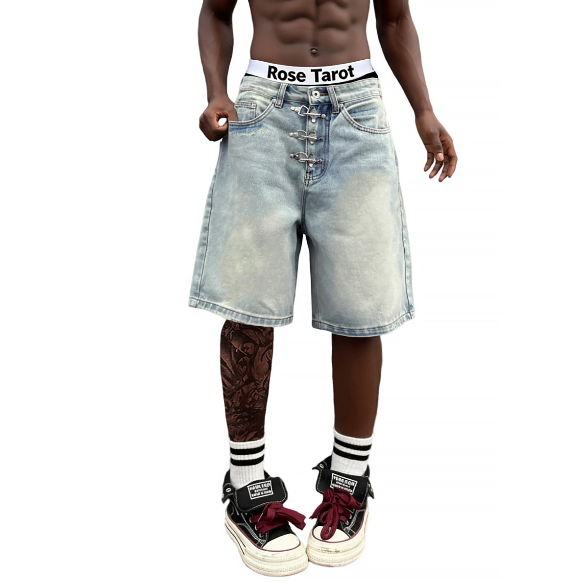 Metal Buckle Short Baggy Jeans - đánh giá và giá Street Fashion Baggy