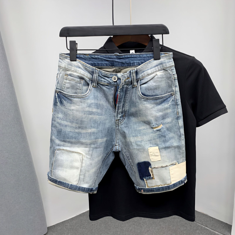 Straight Male Denim Shorts Rip - đánh giá và giá Street Fashion Baggy